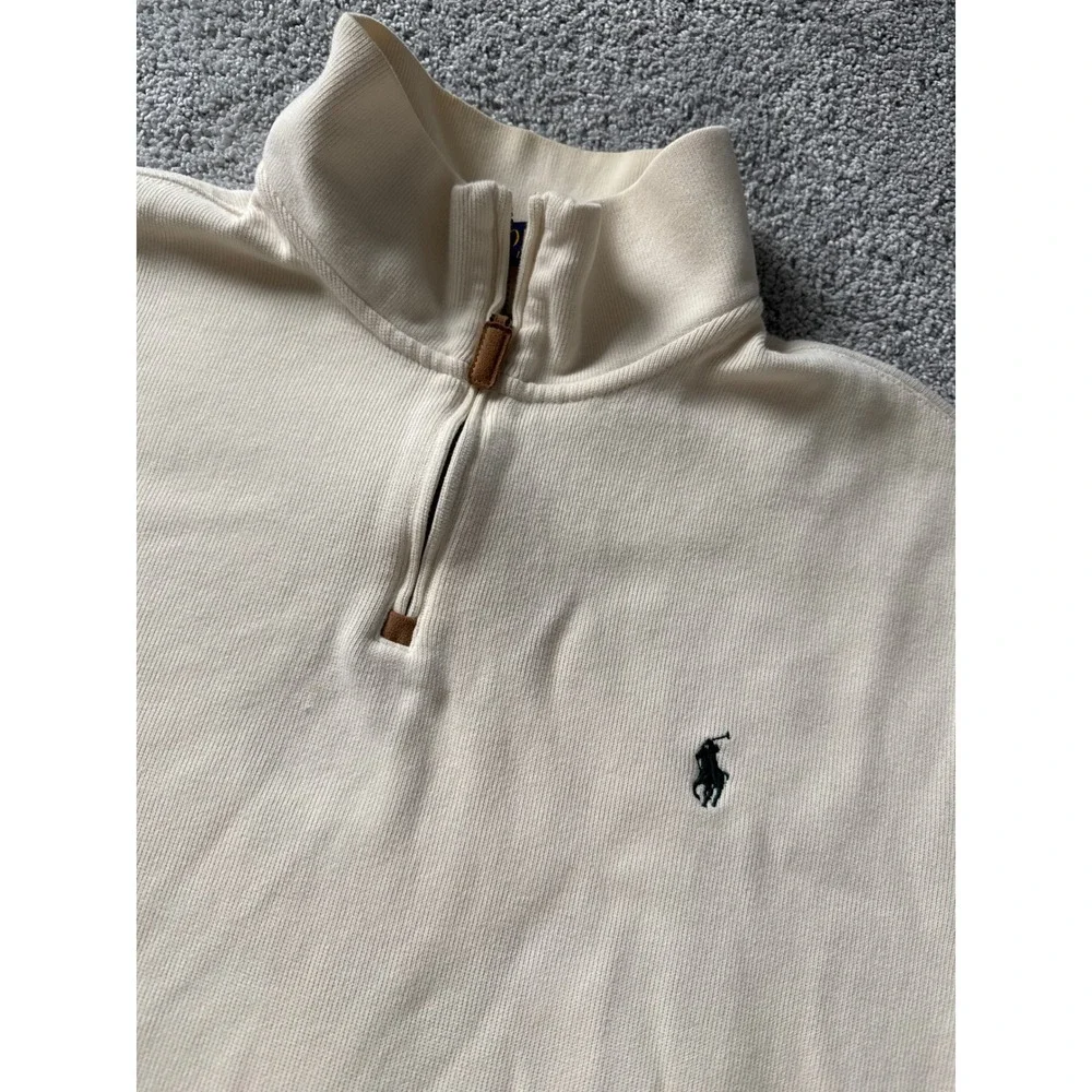 Polo Ralph Lauren Mens Cream Quarter Estate‎ Rib Zip Pullover Sweater XXL Horse